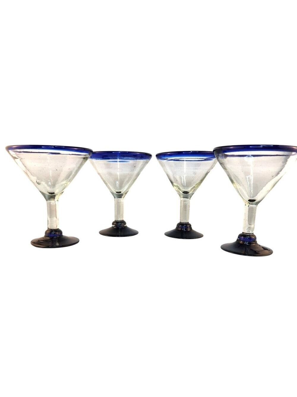 Dos Sueños Mexican Cobalt Rim Margarita Martini Glasses Set of 4